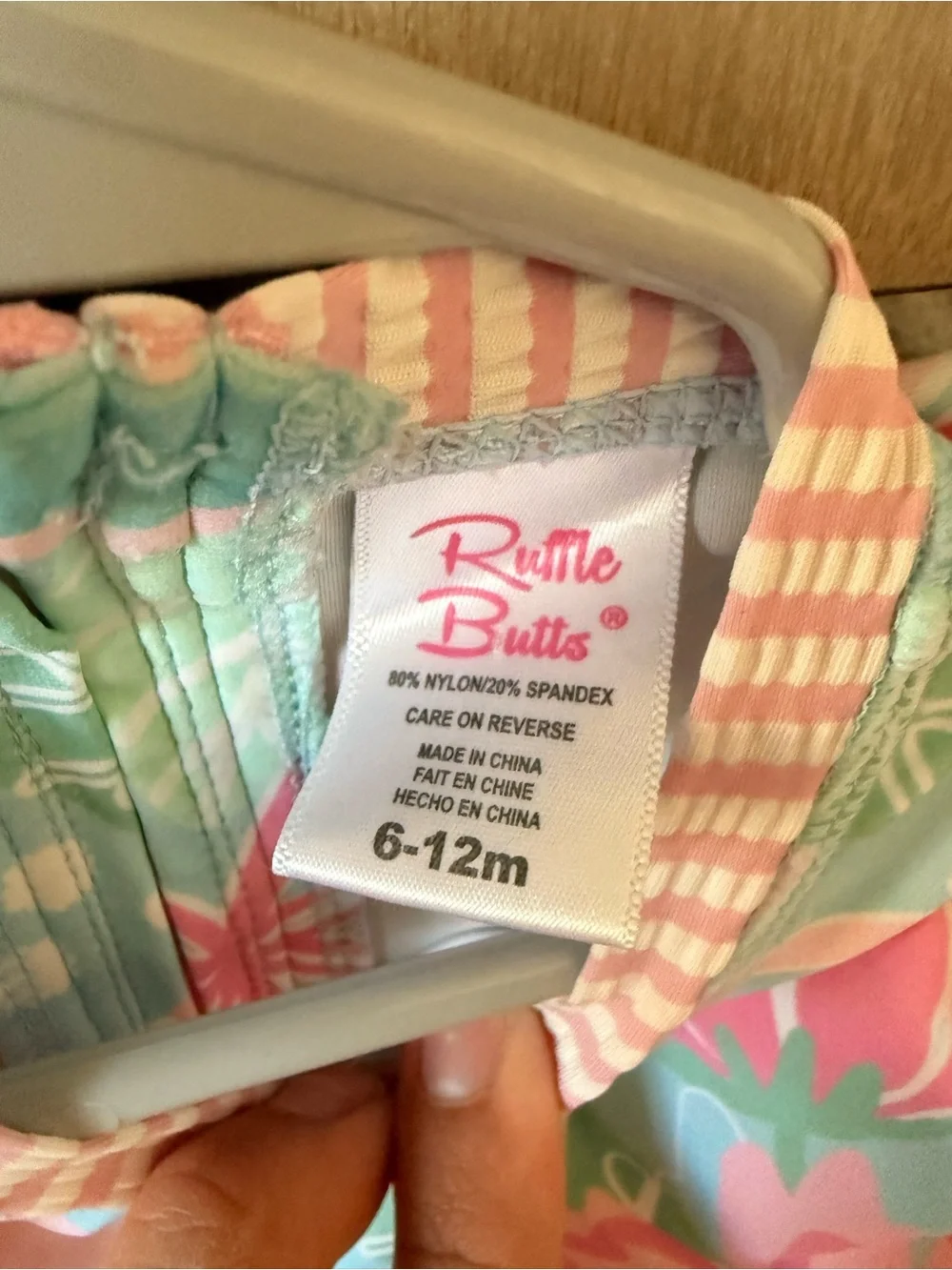Ruffle Butts Pink and Mint Floral Rashguard One-Piece